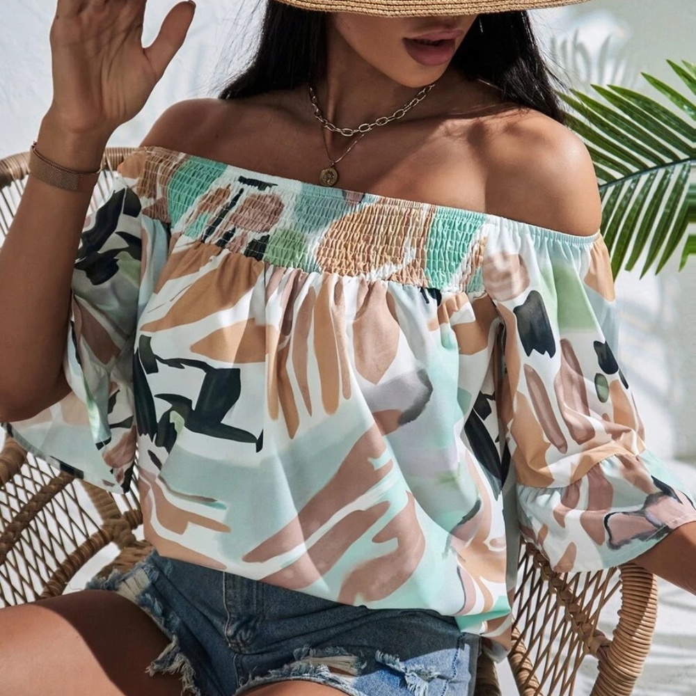 Boho Print Off Shoulder Blouse - Picture 8 of 10